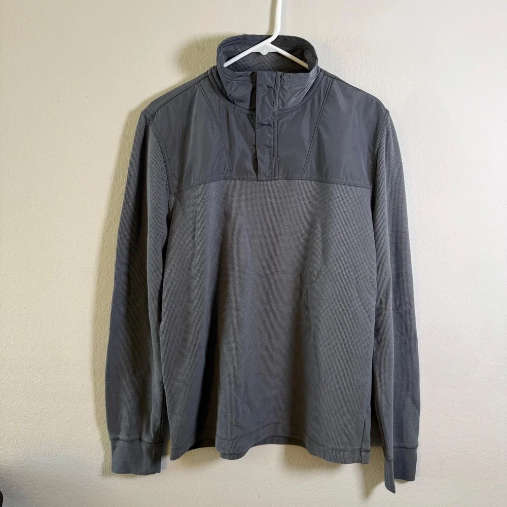 Banana Republic Mens Gray Waffle Knit Mixed Media Quarter‎ Zip Pullover M